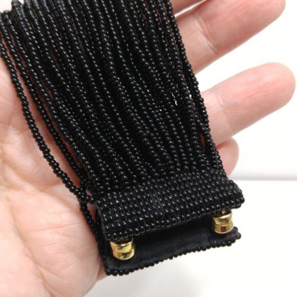 Wide Black Seed Bead Bracelet, 28 Strands, Magnetic Clasp, 7 Inches - Picture 8 of 8